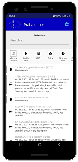 Aplikace Praha.online na Android telefonu